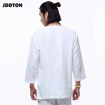 JDDTON Oameni Noi Vara Lenjerie de pat din Bumbac cu Maneca Lunga din Bumbac Casual Cămăși în Stil Masculin Solid de Culoare Solidă V-neck Shirt JE102
