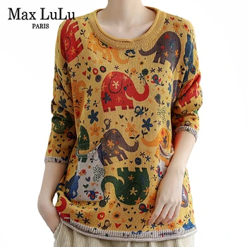 Max LuLu Chineză Brand De Lux 2020 Femei Nou Casual Streetwear Doamnelor De Epocă Liber Pulovere Tricotate, Imprimate Supradimensionate, Pulovere
