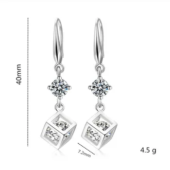 Calitate De Top Argint 925 Cercei Pentru Fete Printesa Accesorii Trendy Cub De Cristal Picătură Cercei Femei Bijuterii Lady
