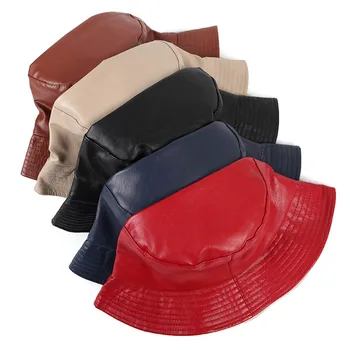 Noi 2020 Faux Piele Panama Găleată Pălării Solid Adult Negru Roșu Albastru Femeie Mens Pescuit Pălării Pentru Bărbați, Femei De Stradă Hip Hop Bob Capace