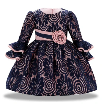 Vara Nou-născut cu Maneci Lungi Baby Girl Dress 1 Ziua Rochie de Flori Haine de Petrecere Printesa Rochie de Botez Vestidos 3 9 Luni