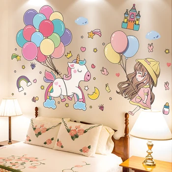 [shijuekongjian] Fata de Baloane, Autocolante de Perete DIY Unicorn Animale Decalcomanii de Perete pentru Dormitor Copii Camera Copilului Pepinieră Decorarea Casei