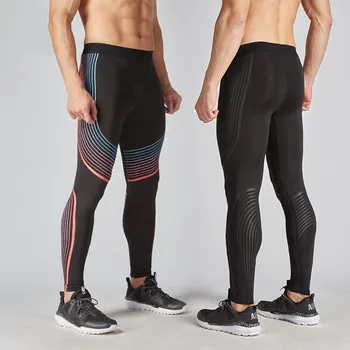 Calças de compressão dos homens correndo esportes masculino ginásio de fitness, jogging calças listradas impressão jambiere de co