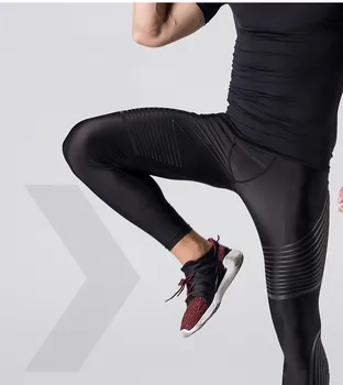 Calças de compressão dos homens correndo esportes masculino ginásio de fitness, jogging calças listradas impressão jambiere de co
