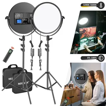 Neewer 2-Pack Rotund Video cu LED-uri de Lumină & 2.4 G Wireless de la Distanță și Suport Iluminat, Video de Iluminare pentru Portret YouTube Filmare Video