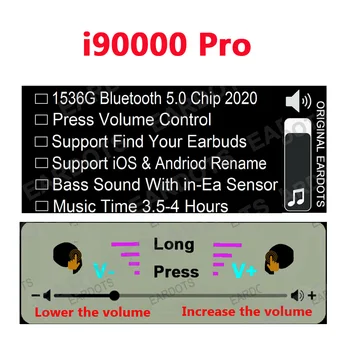 I90000 Pro TWS Arie 2 Căști fără Fir 8D Super Bass Bluetooth 5.0 Cască Alunecare de Reglare a Volumului Pavilioane PK i5000 i9000tws