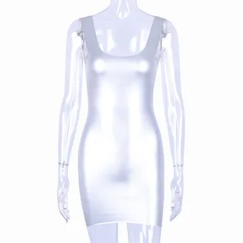 Hugcitar curele de spaghete argint reflectorizante sexy bodycon rochie mini 2019 vara femei petrecere club de streetwear haine fără mâneci