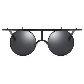 Cyxus Retro dublu îndoite rotund ochelari de Soare UV400 Polarizat Ochelari pentru Barbati Femei Cadru Metalic 1970