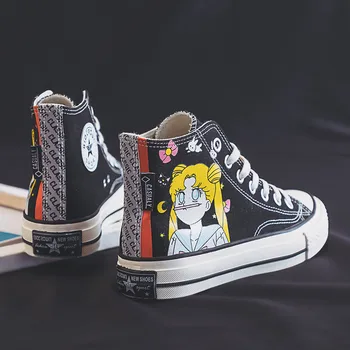 Anime Sailor Moon Pantofi Cosplay Reuseste Mare Platforma Pantofi Femei Casual Femei Pantofi De Panza Formatori O Dantela Sus Pantofi Încălțăminte