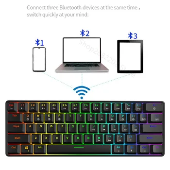 RGB cu iluminare din spate Bluetooth 5.0 Wireless Dual Mode Tastatură Mecanică,Portabil, Compact, rezistent la apa Mini-Jocuri 61 Gateron Chei