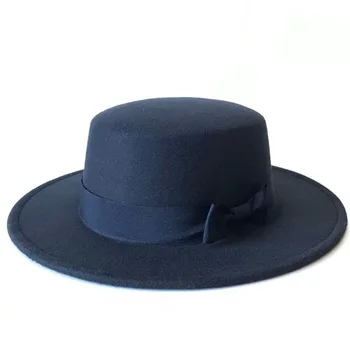 YOYOCORN Bărbați sombrero bowler biserica trilby pălării pentru femei Gorra Mujer arc panglică Neagră capac chapeau femme Epocă simțit pălărie fedora