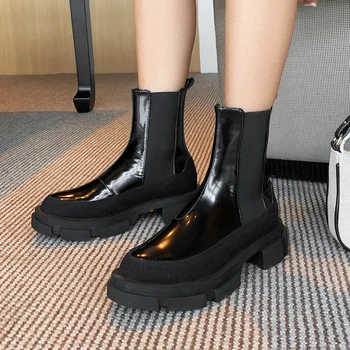 2020 Nou Femeie Glezna Cizme De Piele Reale Platforma De Moda Blană Cald Iarna Pantofi Femei Casual De Zi Cu Zi Cizme Scurte Încălțăminte Mărimea 34-39