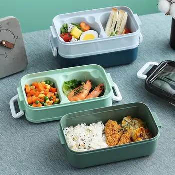 Masa de prânz Cutie Bento Box pentru Elev Lucrător de Birou Dublu-strat de Încălzire cu Microunde Prânz Containere de Depozitare a Alimentelor Recipient cu Sac