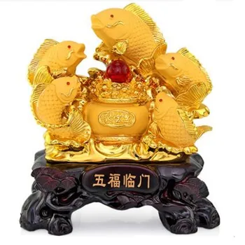 Cinci crap stabilite pentru a atrage noroc feng shui pește rășină de aur corn al abundenței de artizanat decor acasă pește statuie decor maison