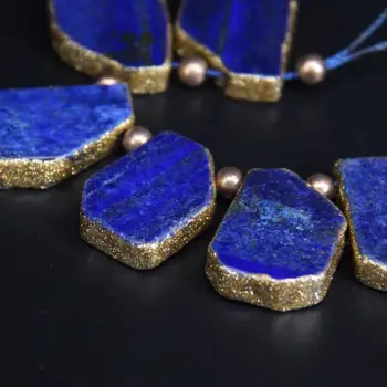Approx11PCS/strand Lapis Lazuli Sus Forate Prime Placa Felie Margele de Aur tivita Pandantive,Pietre Naturale Piatra Pepită de Luare de Bijuterii