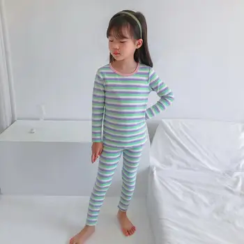 Copil cu Nervuri Set de Pijama Baieti Fete PIJAMALE de Sus și Pantaloni Unisex Copilul Moale Pijamale, Îmbrăcăminte de Haine, Pijamale, îmbrăcăminte de noapte