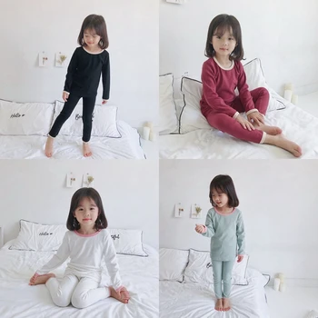 Copil cu Nervuri Set de Pijama Baieti Fete PIJAMALE de Sus și Pantaloni Unisex Copilul Moale Pijamale, Îmbrăcăminte de Haine, Pijamale, îmbrăcăminte de noapte
