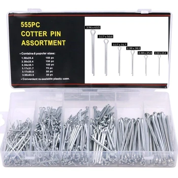 De Vânzare la cald 555Pcs Grele Zinc Placat cu Cotter Pin Sortiment Kit 6 Tipuri Split Cotter Ace de Fixare Set Cu Cutie