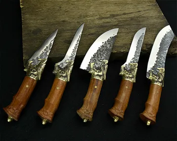Longquan manual bate ascuțit cuțit de bucătărie de uz casnic de bucatarie set de 6 cutite pentru dezosat tăietor cuțit de măcelar carne suport cuțit