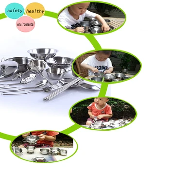 Copii pentru Copii de Bucătărie în Miniatură de Gătit Set de Simulare Tacamuri din Otel Inoxidabil Pretinde Joc Gatiti Jucărie 16pcs