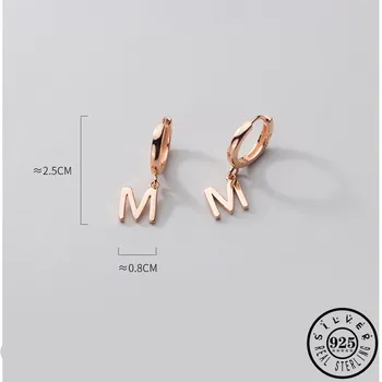 Argint 925 Alfabet Scrisoare Inițială M Pandantiv Hoop Cercei Piercing Minimalist Unic Ureche Inele Bijuterii pentru Femei