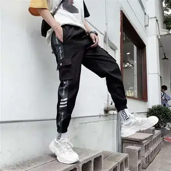 2020 Bărbați Hip Hop Streetwear Îmbinare Jogging Pantaloni De Moda De Sex Masculin Casual Cargo Pant Pantaloni De Strada De Mare Elastic Talie Om Harem Pant
