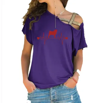 2020 Nou Amuzant Pug Inimii Colac de salvare, imprimare Tricou Femeie din Bumbac Neregulate Oblic Cruce Bandaj Tricou