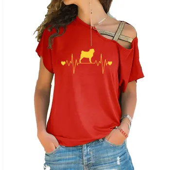 2020 Nou Amuzant Pug Inimii Colac de salvare, imprimare Tricou Femeie din Bumbac Neregulate Oblic Cruce Bandaj Tricou