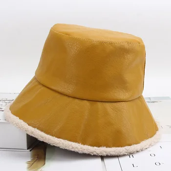 Iarna Bucket Hat Pentru Femei Unisex PU Catifea de Culoare Solidă Pescar Doamna Capace Outfdoor de protecție Solară Ține de Cald 2021 Anul Nou Moda