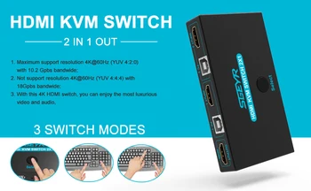 SGEYR HDMI Switch KVM 2 Porturi de Cota 2 Calculatoare cu Un Monitor 2x1 KVM USB Taste de Metal Comutator cu Cablu HDMI si Cablu USB,Su