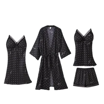 Lisacmvpnel cu Buline pentru Femei 4-Bucata Set de Pijama Cu piept de Dantelă Sexy Sleepwear