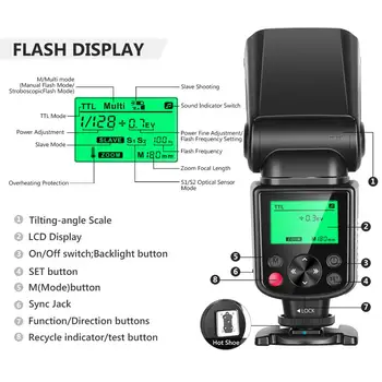 Neewer 750II TTL Flash Speedlite cu Display LCD pentru Nikon D7200 D7100 D7000 D5500 D5300 D5200 D5100 D5000 D3200 D3300 D3100