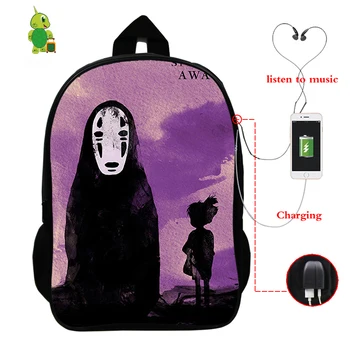 Ghibli Spirited Away Nici o Fata Rucsac Scoala Pungi pentru Adolescenți, Băieți și Fete de Încărcare USB Laptop Rucsac Casual Travel Geantă de Umăr
