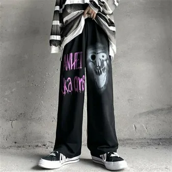 HOUZHOU Hip Hop Largi Picior Pantaloni Toamna anului 2020 Moda Graffiti Print Pantaloni cu Talie Înaltă Harajuku Streetwear Pantaloni Casual Femei