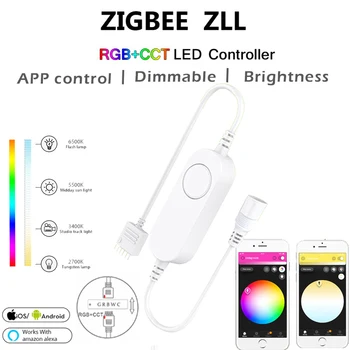 Zigbee RGBCW mini Controller 1-5M DC12V 5050 RGB+CCT 90leds/m Benzi cu LED-uri de Lumină Power Kit Pentru ZIGBEE 3.0 HUB Hu-E Echo Plus APP