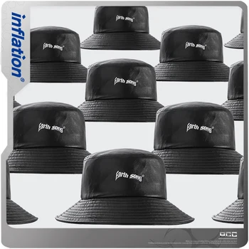 INFLAȚIA Bărbați PU Găleată Pălărie în aer liber Băiat Găleată Pălărie În Negru Bărbați Vara palarie de soare Moda Streetwear PU Găleată Pălărie 232CI2020