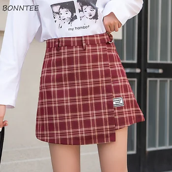 Fuste Femei de Primăvară New Sosire Neregulate Plus Size 2XL Mini Kpop Eșarfe O-linie Carouri Retro Student Street Style Ulzzang petrecere a timpului Liber