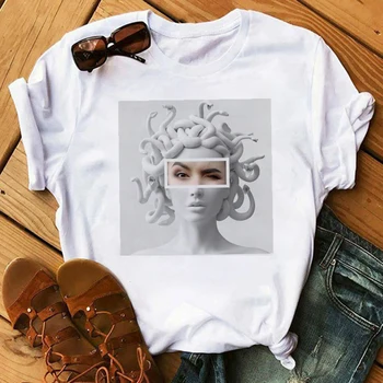 Noi de Vara Tricou Tricouri Harajuku Vogue Femei Medusa Print Tricou Casual Mâneci Scurte Estetice T-shirt Camiseta Mujer