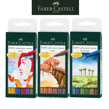 Faber Castell cerneală India Pitt Artist Marker B 6 'de bază/terra/peisaj/grey', multi culoare perie moale pixuri pentru copii și artist