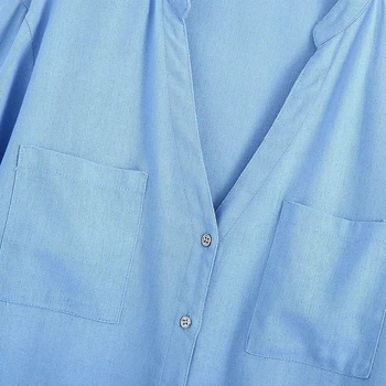 2020 Toamna Femei Vintage Albastru Alb Lenjerie De Pat Din Bumbac Topuri Si Bluze Supradimensionate Casual Vrac Solid Shirt Doamnelor Blusas Chemisier