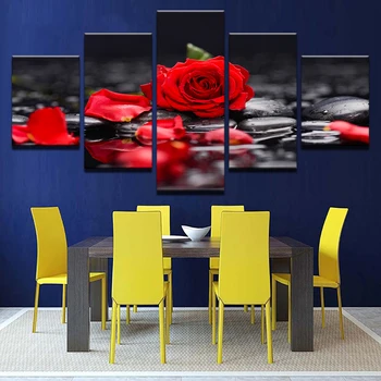 Tablouri Canvas Decor Perete Living Art 5 Bucati Red Rose Flori Imagini Modular Printuri De Piatră Petală Poster Cadru