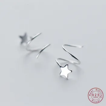 Autentic Argint 925 Pentagrama Steaua Ureche Osoase Ureche Catarama de Rotație Val Mini Stud Cercei pentru Femeile Personalitate Jewelrry