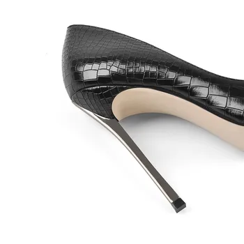 Onlymaker Femei 12CM Subliniat Deget de la picior Subțire de Metal Tocuri Pompe Negru Bej din Piele de Brevet de Dimensiuni Mari Pantofi de Femeie