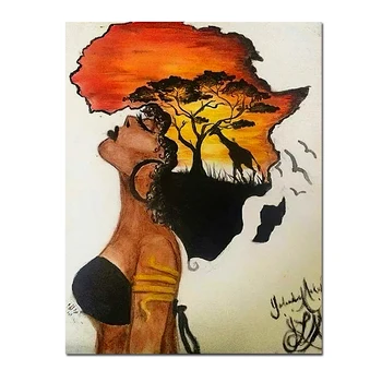 Creative Femeie din Africa de Afișe și desene Pe pereti Pictura Abstractă Apus de soare Peisaj de Perete de Arta Canvas Poze Decor Acasă