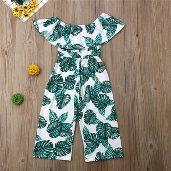 Haine de vară Frunze Imprimate Pe Umăr Salopeta Copil Fată Înaltă Talie Pantaloni Largi Picior Sunsuit 3-8Y Boho Copii Baby Girl Vladan