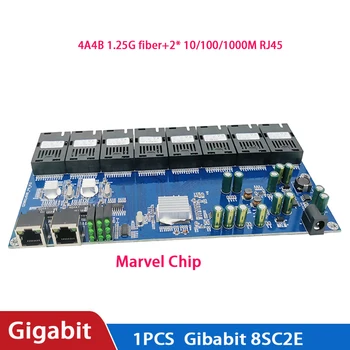 10/100/1000M 8 SC 2 RJ45 utp Gigabit Ethernet Ethernet Fiber Optic Media Converter 8 Port 1.25 G SC PCBA bord 5V3A