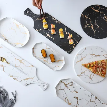 Alb Negru, Aur, Vase Ceramice Și Placa Pizza Desert Friptura Tacamuri Decorative Tava De Alimentare Cină Set Porcelai
