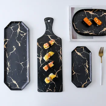 Alb Negru, Aur, Vase Ceramice Și Placa Pizza Desert Friptura Tacamuri Decorative Tava De Alimentare Cină Set Porcelai