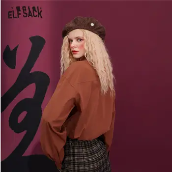 ELFSACK Solid Minimalist Singur Pieptul Tricouri Casual Femei,2020 Iarna ELF Pur Complet Maneca sex Feminin coreeană de Bază de zi cu Zi Top