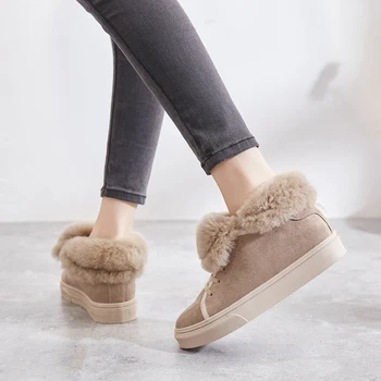 High Top Adidași De Iarnă Pentru Femei Pantofi Blană De Zăpadă Cizme Din Piele Pantofi Glezna 2020 Nou Femeie Blană De Iepure Pantofi De Iarna